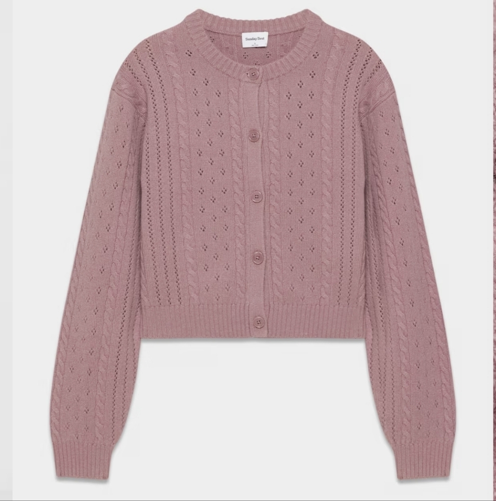 Women's Dusty Rose Cable Knit Button-Up Cardigan - Picture 6 of 7